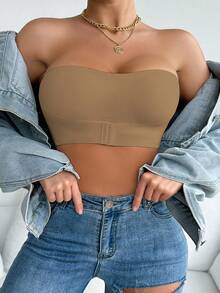 2件套前扣式纯色无肩带抹胸文胸，升级防滑硅胶条，舒适无钢圈薄罩杯文胸，非传统提拉分体式文胸，女士适用 - 彩色 - 查看 8