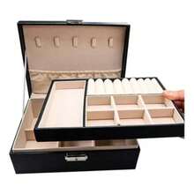 Large Double Layer Multifunctional Jewelry Case With Key - Rosa - 查看 2