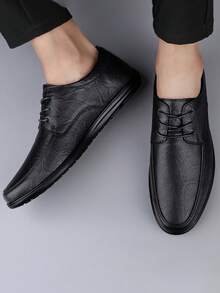 Genuine Leather Men's Formal Shoes, Thick Sole Anti-Slip Durable Business Casual Outdoor Loafers, Run Small By One Size - Traffic Black - View 5