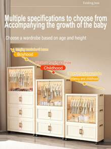 Foldable Transparent 2-Door Children Wardrobe With Drawers, Storage Cabinet Organizer Rack, No Assembly Required
