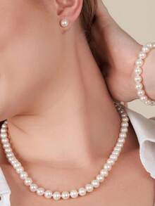 4 件/套女孩优雅仿珍珠项链手链耳环时尚首饰套装 - 彩色 - 查看 8