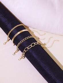 4PCS/Set Stylish Simple Gold Chunky Chain Bracelets, European And American Cross-Border Fashion Minimalist Summer Accessory - Gold Four-piece Set - View 2