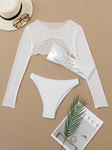3pcs Set European & American Fashion Sexy Bandeau Bikini & Cover Up