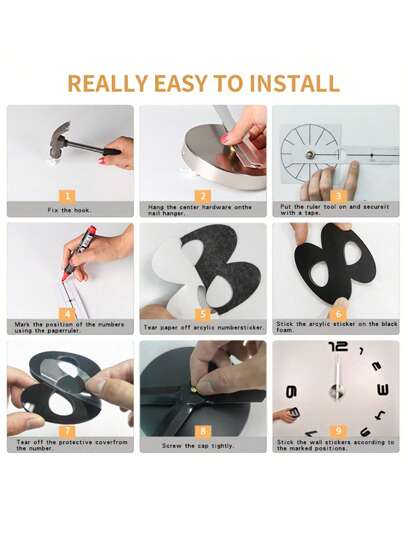 Pc Of DIY Acrylic Wand Clock, Creative Frameless Large Set, Easy To Install, Silent Klok Living Room, Bedroom ation, Home Furnishings Dormitory Back School view 6