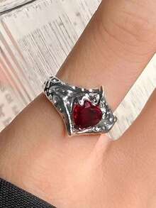 Y2K Crystal Rings Kpop Heart Adjustable Ring Asymmetrical Geometry Punk Vintage Rings Set For Women Girls New Fashion Jewelry - Multicolor - View 14