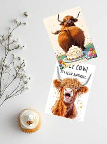 1 pezzo/2 pezzi Biglietti di auguri divertenti per il compleanno con mucca delle Highlands - Design ilare "Holy Cow!", ottimo regalo per gli amanti degli animali della fattoria, lui/lei, amici e familiari - cartoncino di alta qualità, piacevole al tatto, regalo per il padre/papà