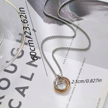 1pc Men's Titanium Steel Triple Ring Colorful Pendant Necklace - Casual & Party Accessory Necklace, Unique Pendant Design, Fashionable Ring Scale