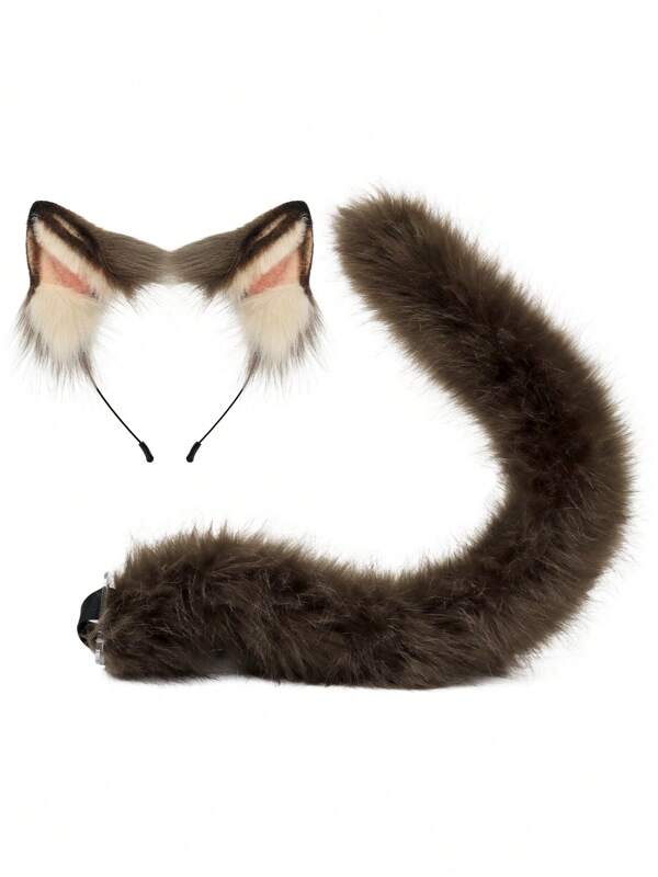 Conjunto de diadema con rubor de gato lindo, conjunto de diadema con orejas de zorro, conjunto de cola de peluche de gato y cola de zorro, disfraz de tema de fiesta y escenario, tocado de Halloween