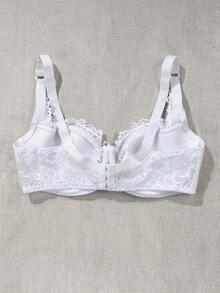 Women Plus Size Underwire Thin White Floral Lace Bra - White - View 4