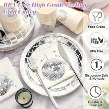 75pcs Silver Disco Party Disposable Tableware Set, Includes 7-Inch Plates, Cups, Napkins With Silver Disco Ball Pattern, Suitable For Disco Parties, Theme Parties, Birthdays, Events, Outdoor Gatherings, And Dining