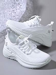 Tenis de correr livianos, cómodos y transpirables para mujer, modelo talla grande reciente 2025, calzado informal blanco de moda para gimnasio - Beis - Ver 2