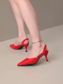 French Style Pointed Toe Open Back Flat Sandals, Delicate Spring Lady Flat Shoes, Pointy Toe Slip-On Shoes - Red (3) - View 4