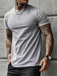 5pcs/Set Men's Casual Solid Color All-Match Slim Fit Short Sleeve T-Shirts, Summer - Multicolor - View 4