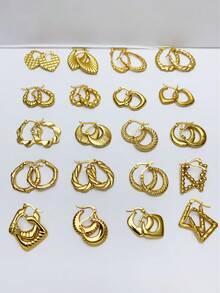 2024年6月12日 随机不锈钢金色方形耳环，简约时尚不对称耳环套装，适合女性日常佩戴和参加派对 - 彩色 - 查看 8