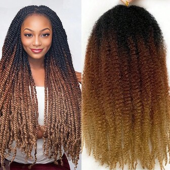 Marley Twist Braiding Hair 18 Inch Marley Twist Hair Long Cuban Twist Hair 1/3/8 Packs Ombre Blonde Afro Kinky Curly Twist Crochet Hair Synthetic Marley Hair Extensions