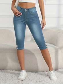 Women's Casual Stretch Skinny Cropped Jeans - 淺色水洗藍 - 查看 2