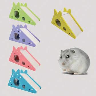 1 件仓鼠玩具窝，PVC 材料，蓝色和粉色滑梯屋，小型宠物笼子装饰