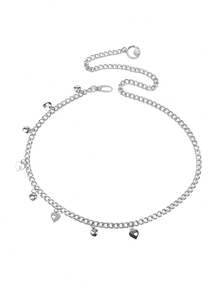 1 件时尚金属流苏心形吊坠链腰带，腰链装饰，适合裙子和裤子，女士 - 銀色 - 查看 5