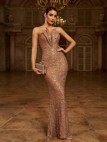 Missord Mermaid Hem Sequins Tube Formal Dress, Elegant Evening Gown, For Wedding Guest, Graduation, Dinner, Party Dress