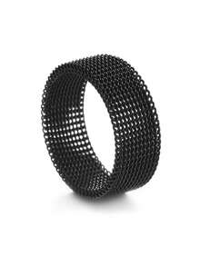 1 pieza Anillo de estilo de malla flexible de acero inoxidable, negro - Negro - Ver 2