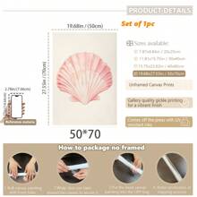 1 pieza, Cuadro colgante de lienzo, enmarcado, Arte de pared, Pósteres, Impresión de concha color rosa pastel, Decoración de habitación de playa, Póster de surf oceánico, Casa de playa, Chica de coco universitaria, Decoración de dormitorio elegante, Decoración de habitación, Arte rosa, Decoración del hogar
