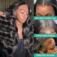 34 Inch 13X6 Lace Front Wigs Human Hair 250% Density Body Wave HD Lace Front Wigs Human Hair Pre Plucked Glueless Wigs Human Hair For Women With Baby Hair - Natural Black - 查看 3