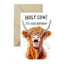 1 pezzo/2 pezzi Biglietti di auguri divertenti per il compleanno con mucca delle Highlands - Design ilare "Holy Cow!", ottimo regalo per gli amanti degli animali della fattoria, lui/lei, amici e familiari - cartoncino di alta qualità, piacevole al tatto, regalo per il padre/papà