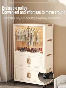 Foldable Transparent 2-Door Children Wardrobe With Drawers, Storage Cabinet Organizer Rack, No Assembly Required