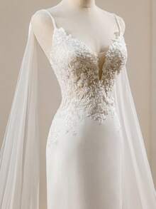 New Floral Mesh Mermaid Hem Splice Ribbon Maxi Elegant Wedding Dress