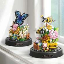 Miniature Building Block Flowers With Dust Cover Mini Everlasting Bouquet Assembly Toys Adult Building Block Decoration Romantic Gift