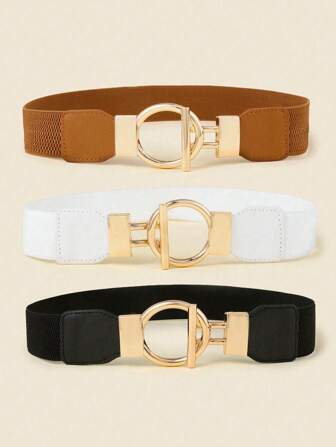 金色金属扣松紧腰带，休闲时尚