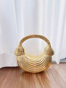 1pc Gold Plastic Acrylic Clutch Handbag, Large Capacity Chain Strap Fashion Bag, Suitable For Attending Evening Galas And Parties