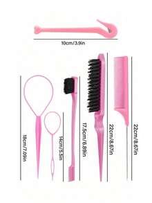 7pcs Hairdressing Styling Set, Including 2 French Weaving Tools, 1 Pointed Tail Comb, 1 Hook Removal Brush, 1 Double Ended Comb, 1 Portable Rubber Band Remover, And 1 Pack Of 1000 Rubber Bands, Headband Tool Set, Weaving Tool Ring - Multicolor - View 12