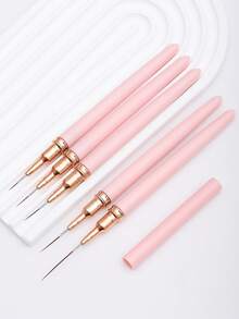 5 件套指甲线刷套装，绘画绘图指甲设计刷，美甲条纹笔长线微小细节精细绘图指甲刷，适合初学者和专业美甲沙龙 - 粉色 - 查看 3