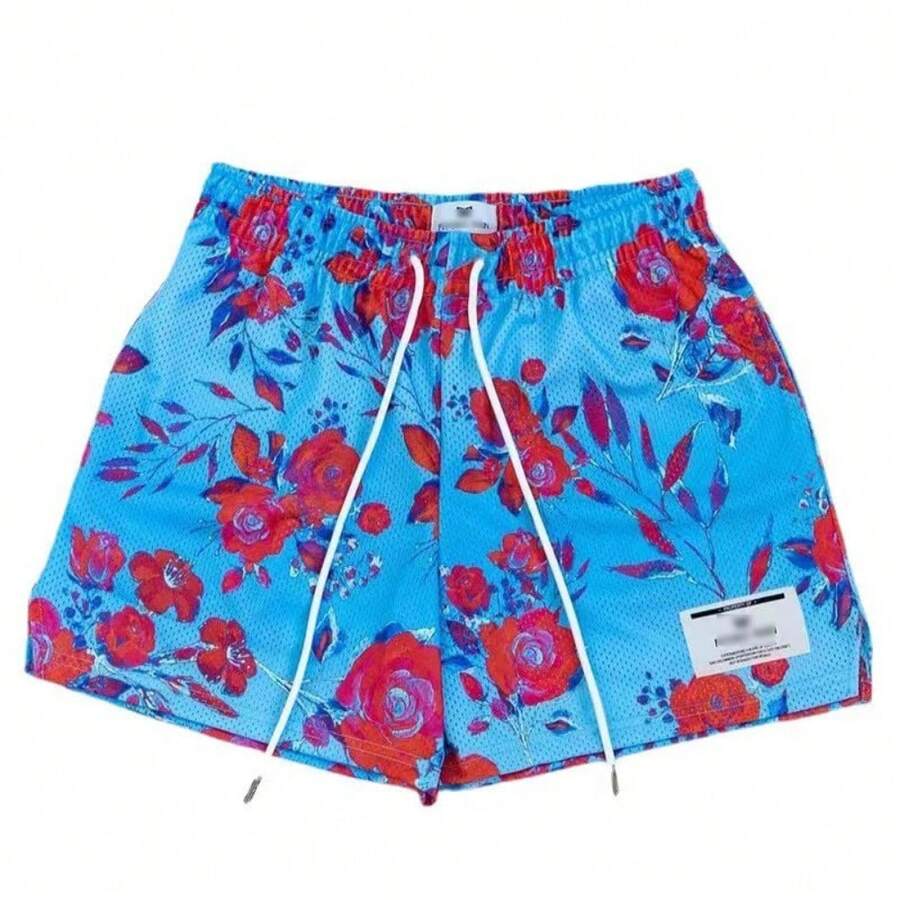 Pantalones cortos de baloncesto con estilo de pintura al óleo, pantalones cortos de malla casuales para entrenamiento de baloncesto de verano, holgados y sueltos hasta la rodilla, para hombres y mujeres - Azul - Ver 1