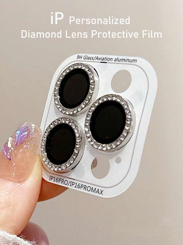 1 Pack Shiny Multicolor Rhinestone Camera Lens Film Protector With Metal Ring, Compatible With IPhone 11/12/13/14/Pro/Max/15/16Pro Max Gift For Birthday, Family, Friends Sparkling Crystal, Lens Protector, Phone Accessories