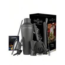 Stainless Steel Cocktail Matte Black Cocktail Shaker Eight-Piece Bartending Tool Cocktail Shaker Gift Box, Gift For Father - Black - View 7