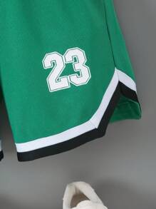 2 Peças/Conjunto Conjunto de Camiseta com Estampa de Letra e Shorts de Estilo Esportivo da Moda Infantil, Verão