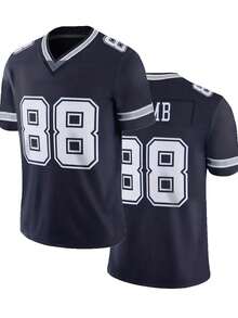 Plus Size Men's #88 Navy Blue Soccer Jersey Shirt, English Letter Embroidered Loose Breathable Short Sleeve Pullover Tee For Casual Streetwear, Party, Sports, Jogging - Navy Blue - View 1