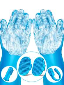 1 Pair Of Pet Grooming Gloves - Cat And Dog Bath Gloves - Silicone Material - Pet Bath And Massage - Multicolor - View 13