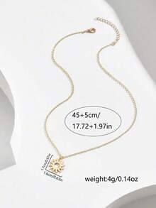 1pc Minimalist Sunburst Pendant Necklace, Elegant Jewelry For Women's Daily Wear - Yellow Gold - View 3