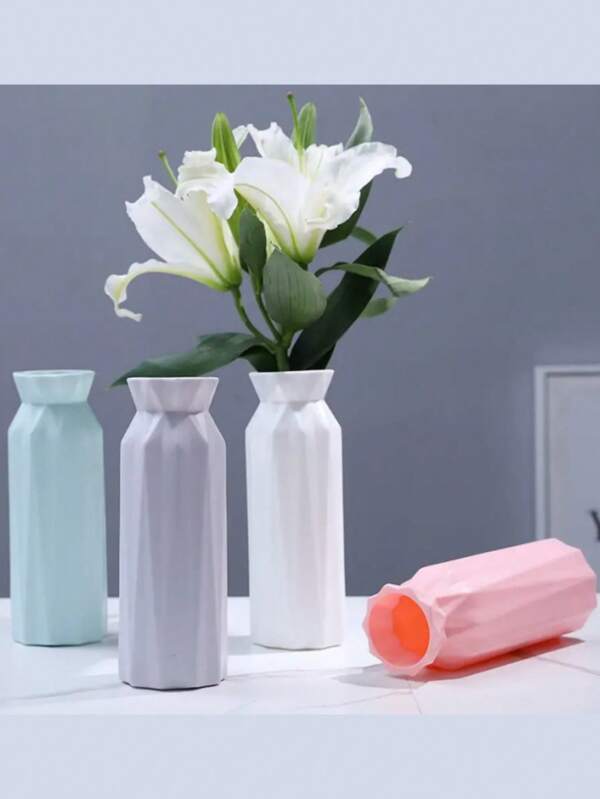 Modern Nordic Style Origami Art Flower Pot, Creative Cylindrical Vase, Suitable For Home Decoration, Wedding, Engagement, Birthday Party, Plastic, Bouquet Vase Photography Props And Creative Flower Art Perfect Choice, Vase Container Simple Geometric Flower Pot Decoration Living Room