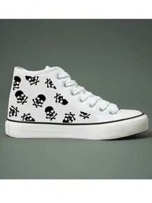 Tenis mujer hombre unisex casuales zapatillas estilo bota deportivas unisex urbano lona Transpirables cómodos confort Ligeros para Caminar gym 22mx-28mx calavera - blanco - Ver 2