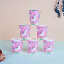69/10/Set, Rosa Einhorn Themen Party Zubehör, Einwegteller, Pappteller. Beinhaltet 18 cm Teller, 23 cm Teller, Pappbecher und Servietten-Sets. Geeignet für 16 Personen, Picknick-Zubehör, Geburtstags-Partys, Camping, Dekoration und Feierlichkeiten. Party-Geschenke, Bridal-Shower, Restaurant-Dekorationen, Küchenutensilien, Rosa, Einhörner, Süß