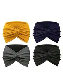 新款纯色宽发带，女士交叉绑带发饰，适合运动、瑜伽，时尚女孩头巾，休闲波西米亚风，欧美运动发带，女士宽版瑜伽弹力发带，跑步发带，运动发饰，头饰，返校发饰 - 彩色 - 查看 7