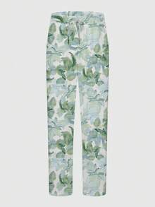 女士休闲松紧腰休闲裤 - 时尚印花宽松长裤，带口袋，四季皆宜，舒适时尚，适合日常穿着