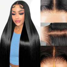 40 Inch Glueless Straight Wigs Human Hair Pre Plucked Pre Cut Lace Black Color 200% Density Put On And Go Glueless Wigs Human Hair No Glue Transparent Lace Frontal Wig For Women - Natural Black - View 5