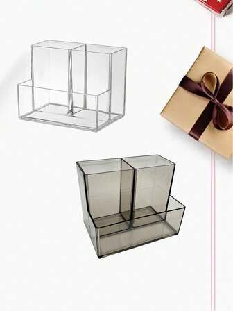 1 件亚克力透明桌面收纳盒，大容量学生和办公用品笔筒