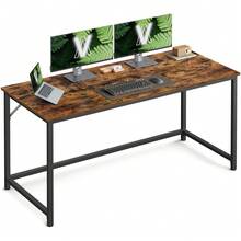 VASAGLE bureau, table, poste de travail, 135 x 60 x 76 cm, pour bureau, salon, chambre, assemblage simple, métal, style industriel, marron rustique et noir - Bordeaux - Voir 5