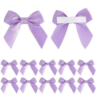 10Pcs/20pcs/50pcs Lavender Satin Ribbon Bows 2" Self Adhesive Satin Bows For Gift Wrapping Premade Satin Bows With Double-Sided Tape For Making Crafts Baby Shower Birthday Party Wedding Decorations Christmas Decorations Home Christmas Gifts Christmas Decor